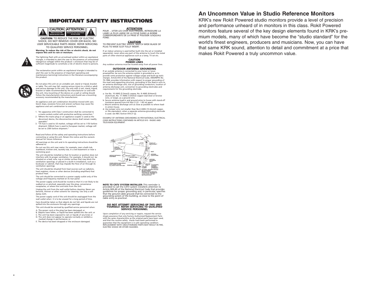 An uncommon value in studio reference monitors, Important safety instructions | KRK ROKIT POWERED SERIES User Manual | Page 2 / 11