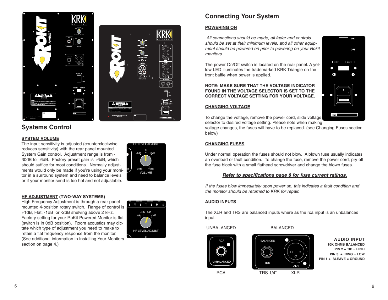 Systems control, Connecting your system | KRK ROKIT POWERED SERIES User Manual | Page 5 / 11