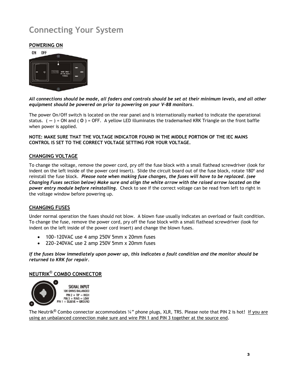 Connecting your system | KRK V-88 User Manual | Page 4 / 15