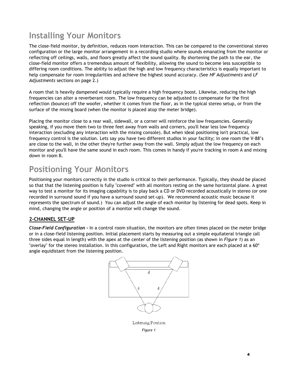 Installing your monitors, Positioning your monitors | KRK V-88 User Manual | Page 5 / 15