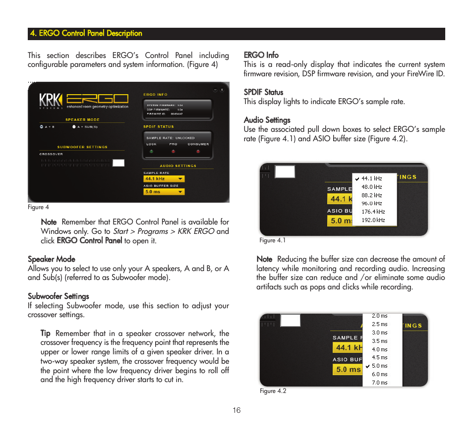 Ergo control panel description, Eerrg, O ccoonnttrrooll ppaanneell ddeessccrriippttiioonn | KRK ERGO User Manual | Page 16 / 37