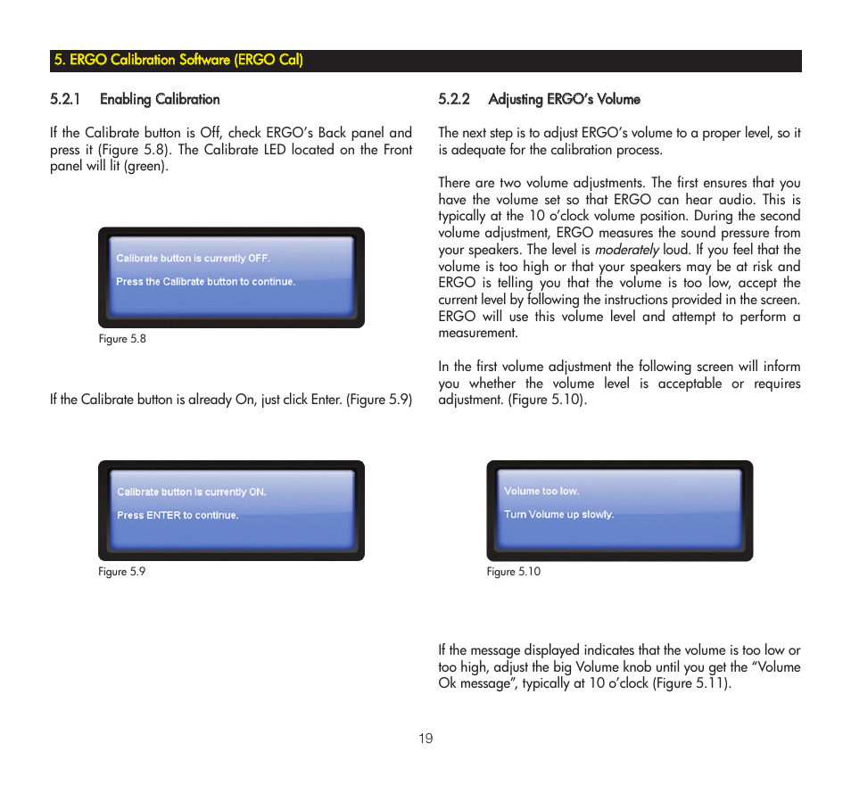 1 enabling calibration, 2 adjusting ergo's volume, 2 adjusting ergo’s volume | KRK ERGO User Manual | Page 19 / 37