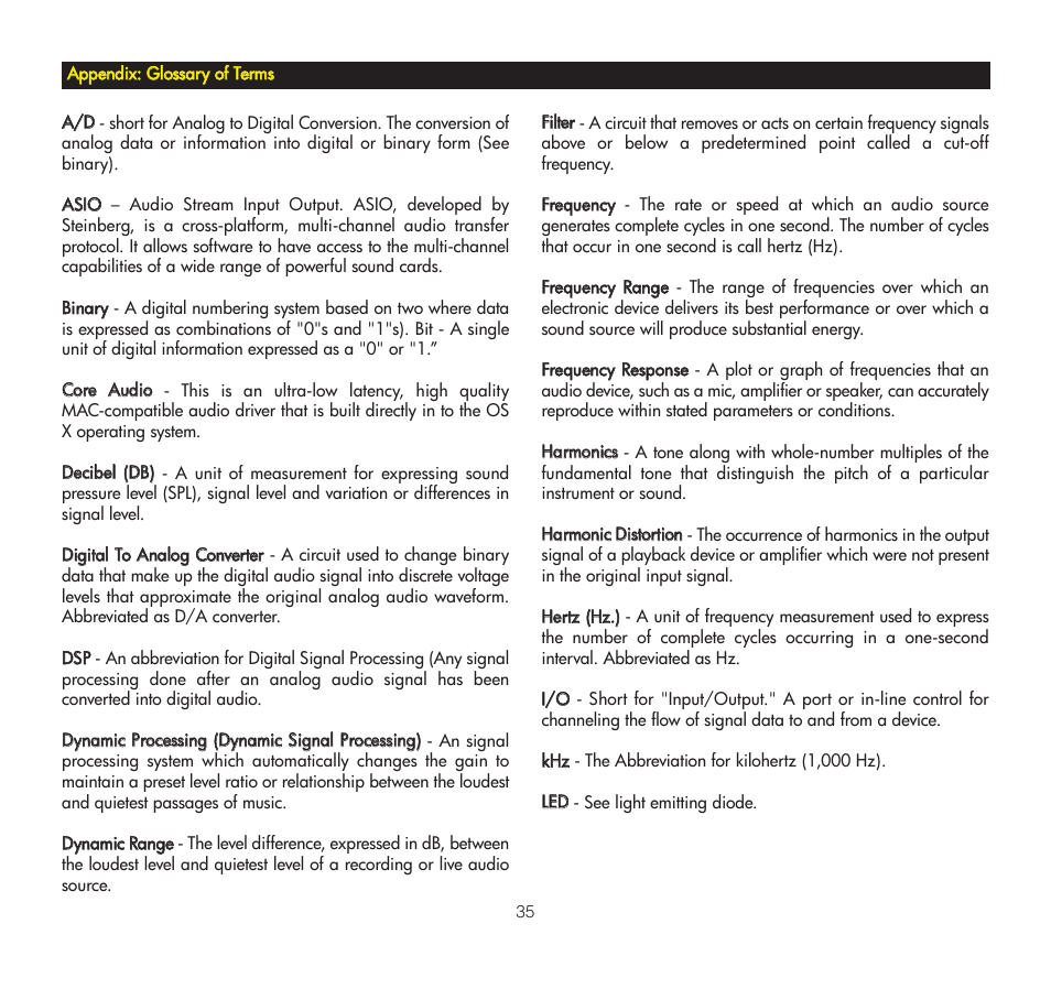 Appendix: glossary of terms | KRK ERGO User Manual | Page 35 / 37