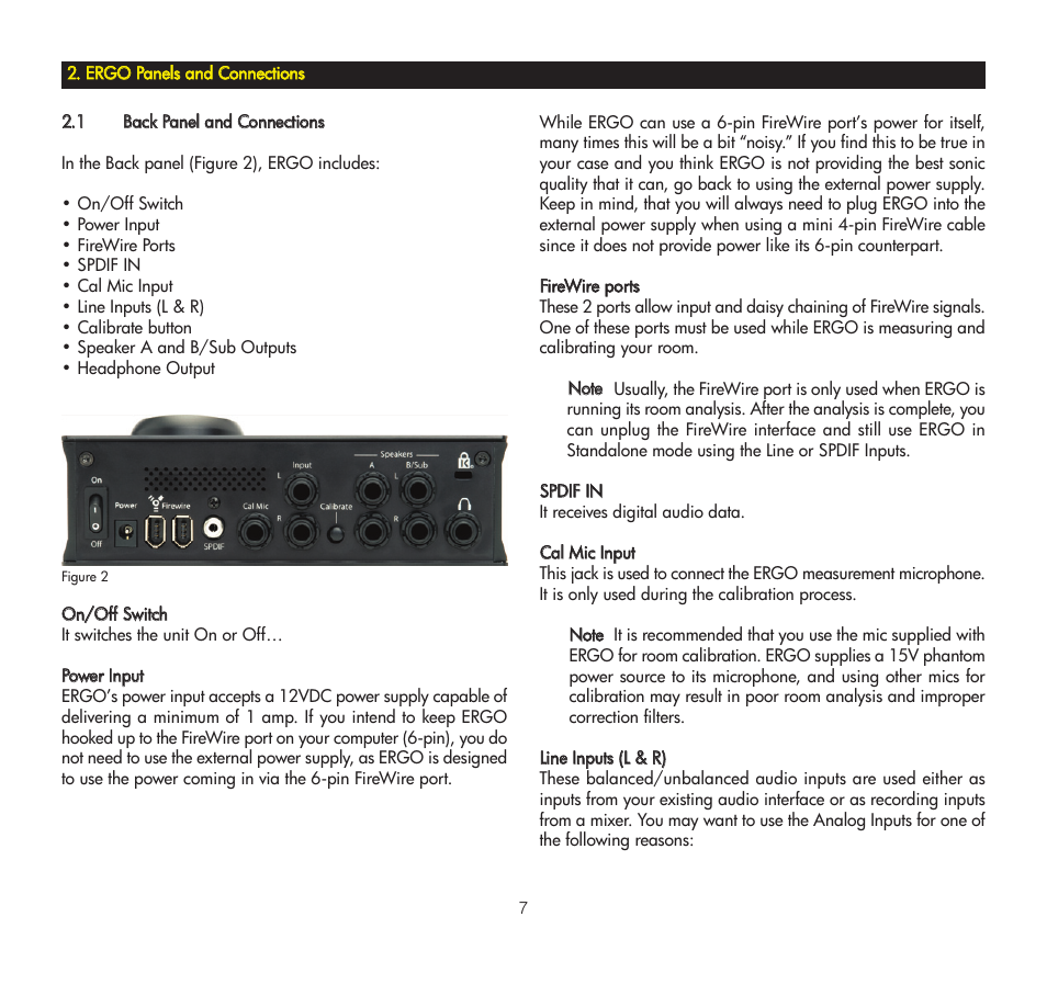 Ergo panels and connections, 1 back panels and connections, Eerrg | O ppaanneellss aanndd ccoonnnneeccttiioonnss, 1 back panel and connections | KRK ERGO User Manual | Page 7 / 37