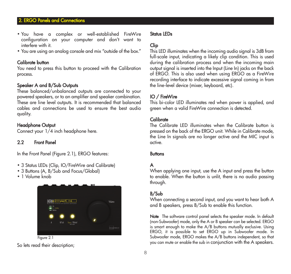 2 front panel | KRK ERGO User Manual | Page 8 / 37