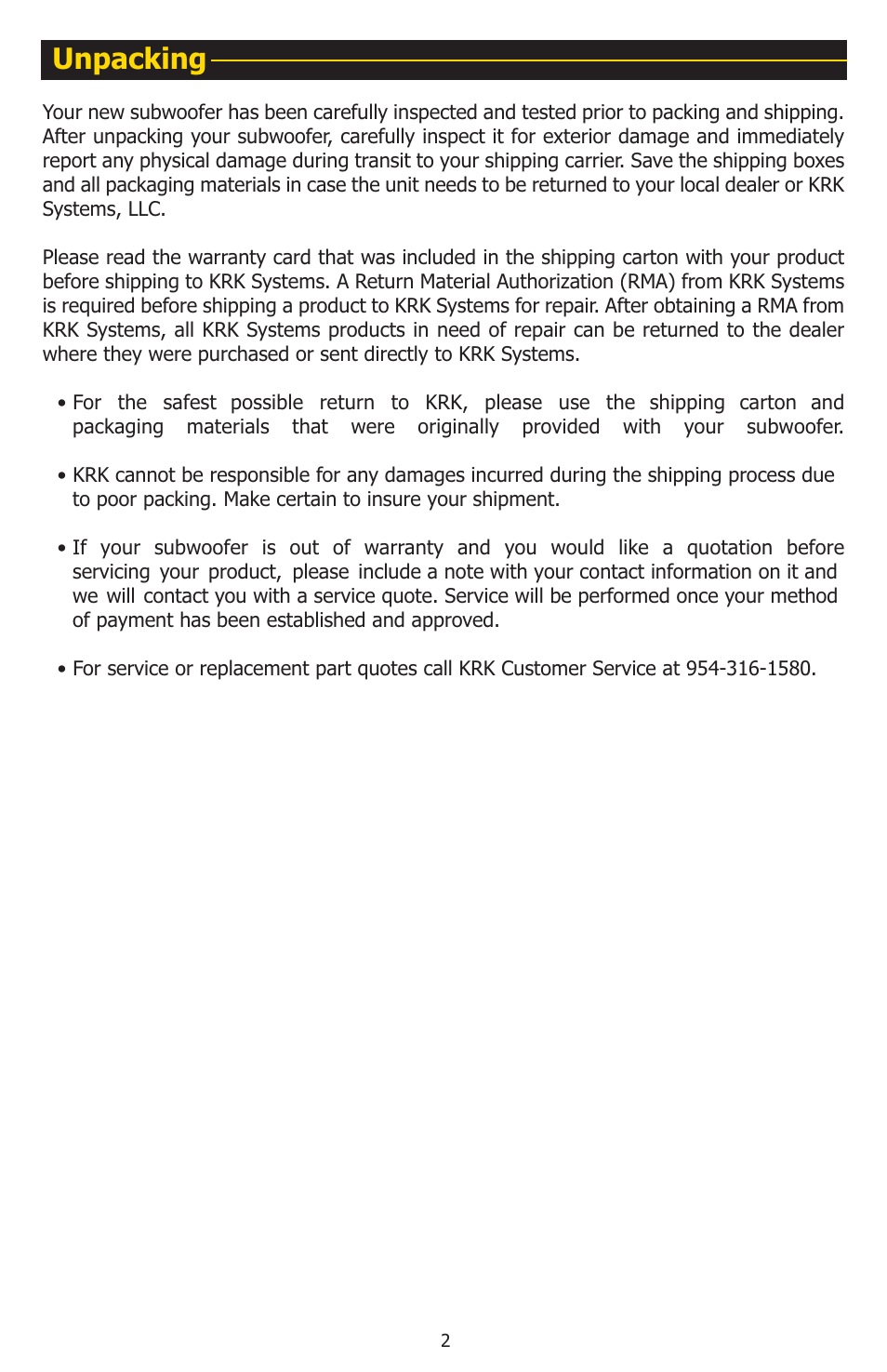 Unpacking | KRK 10S User Manual | Page 5 / 22