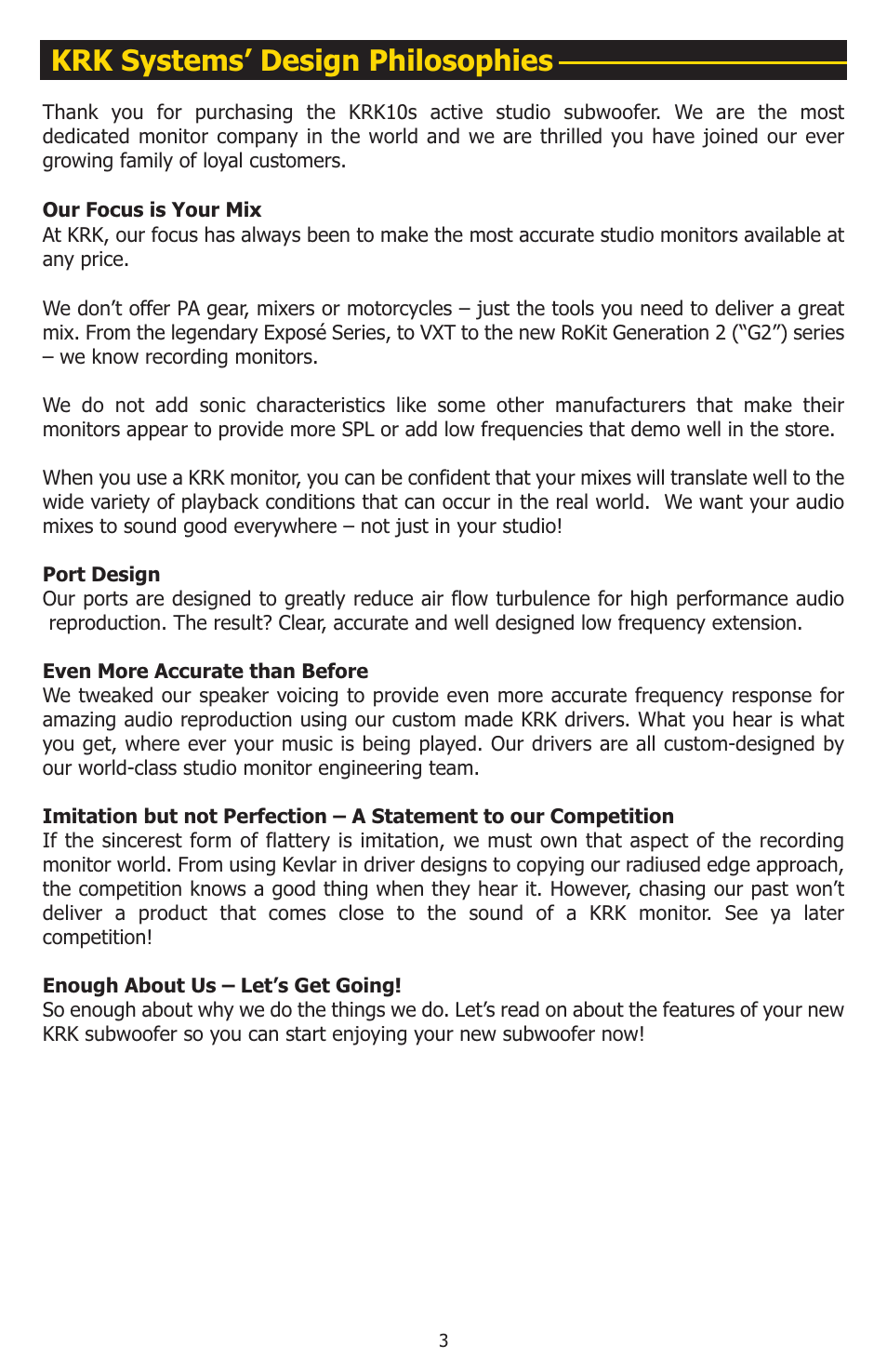 Krk systems’ design philosophies | KRK 10S User Manual | Page 6 / 22