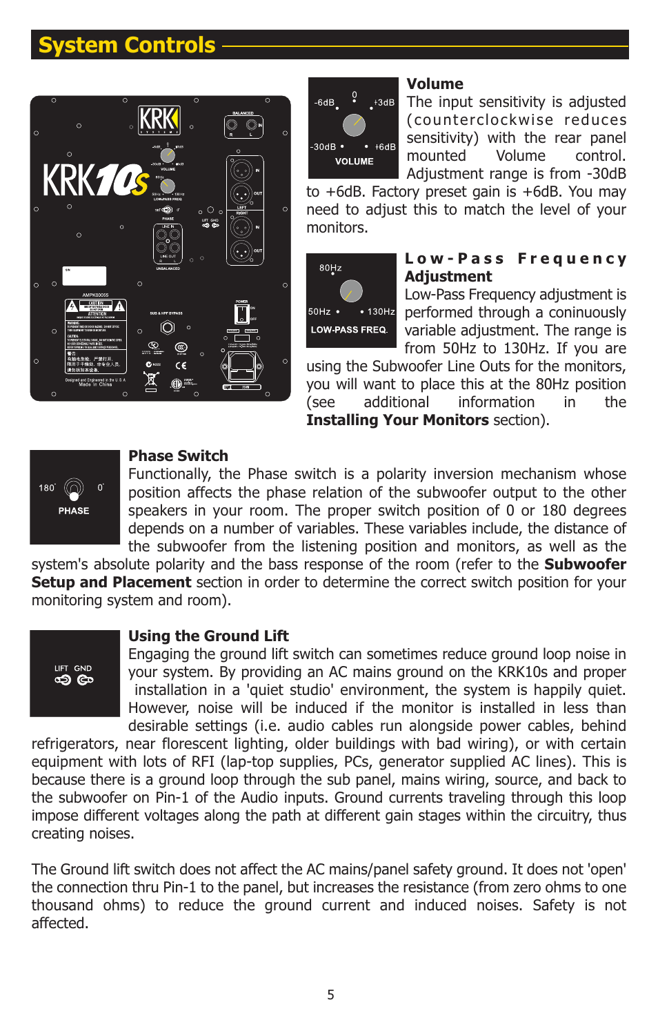 System controls | KRK 10S User Manual | Page 8 / 22