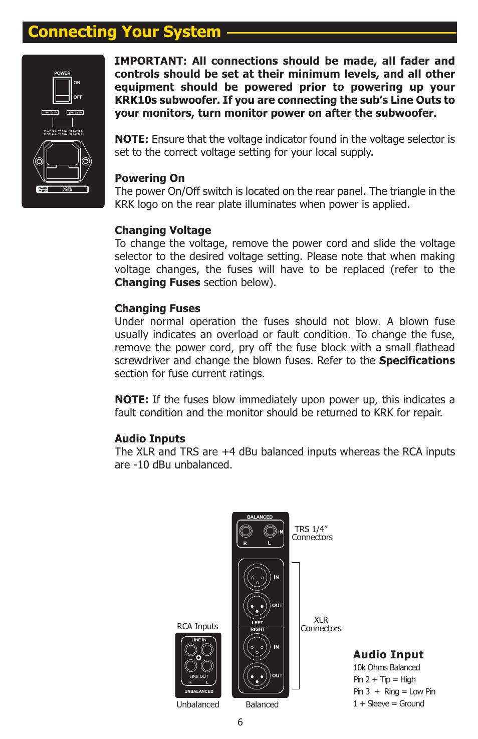 Connecting your system | KRK 10S User Manual | Page 9 / 22