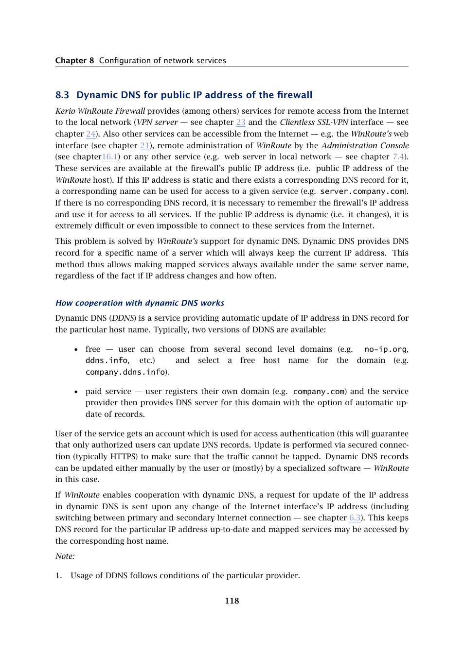 Dynamic dns for public ip address of the firewall | Kerio Tech Firewall6 User Manual | Page 118 / 404