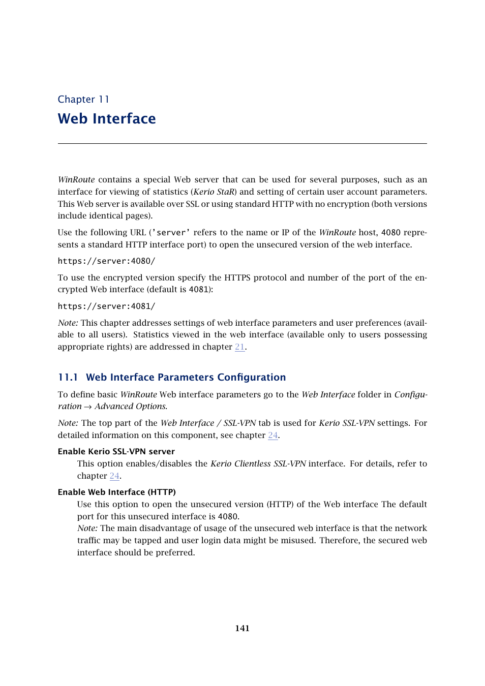 Web interface, Web interface parameters configuration | Kerio Tech Firewall6 User Manual | Page 141 / 404