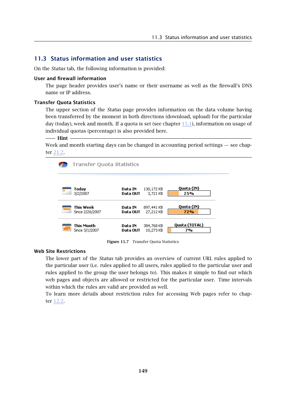 Status information and user statistics, 3 status information and user statistics | Kerio Tech Firewall6 User Manual | Page 149 / 404