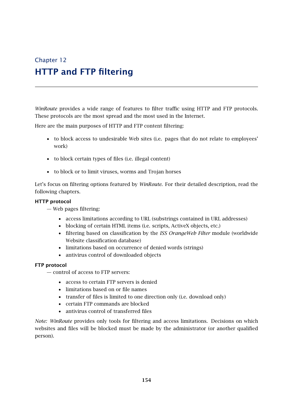 Http and ftp filtering, Chapter 12 | Kerio Tech Firewall6 User Manual | Page 154 / 404