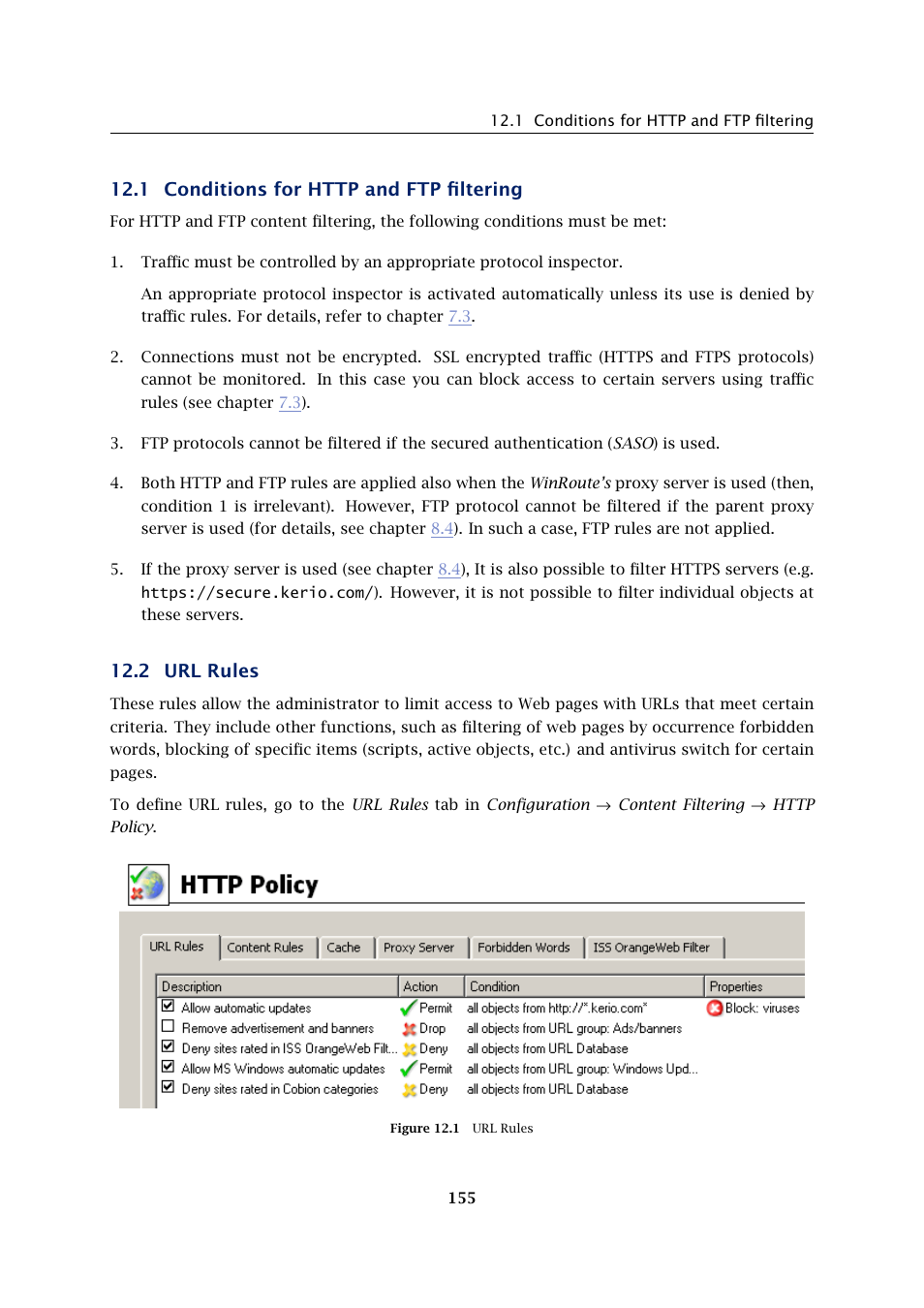 Conditions for http and ftp filtering, Url rules, 2 url rules | Kerio Tech Firewall6 User Manual | Page 155 / 404