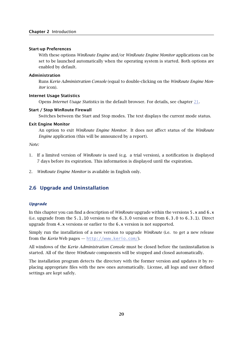 Upgrade and uninstallation, 6 upgrade and uninstallation | Kerio Tech Firewall6 User Manual | Page 20 / 404