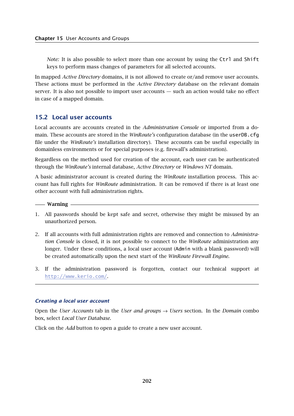 Local user accounts, 2 local user accounts | Kerio Tech Firewall6 User Manual | Page 202 / 404