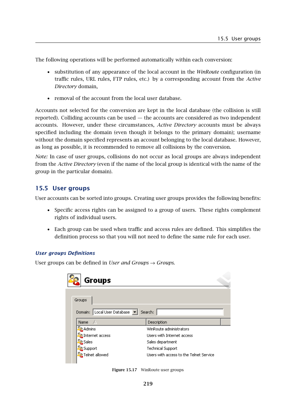 User groups, 5 user groups | Kerio Tech Firewall6 User Manual | Page 219 / 404