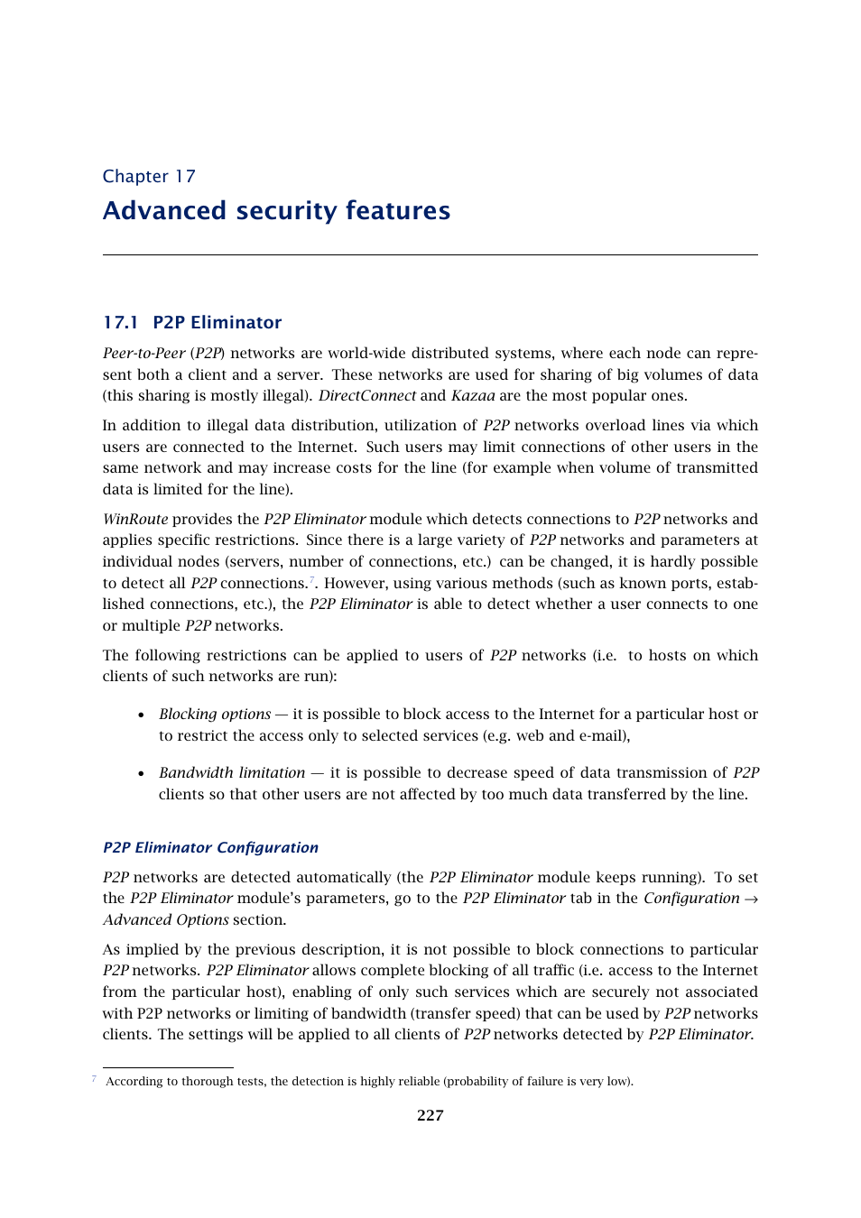 Advanced security features, P2p eliminator, Chapter 17 | 1 p2p eliminator | Kerio Tech Firewall6 User Manual | Page 227 / 404