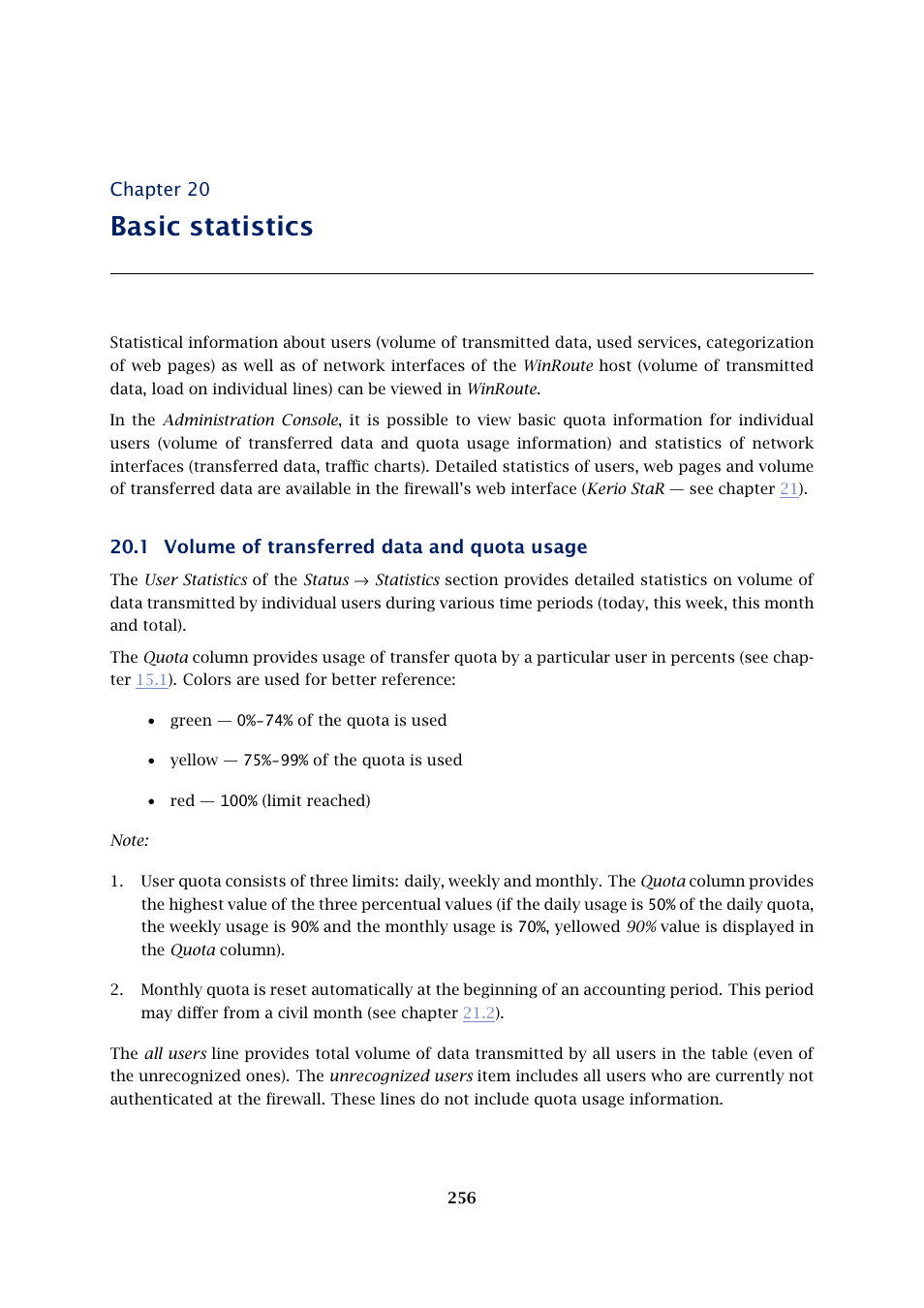 Basic statistics, Volume of transferred data and quota usage, Chapter 20 | 1 volume of transferred data and quota usage | Kerio Tech Firewall6 User Manual | Page 256 / 404