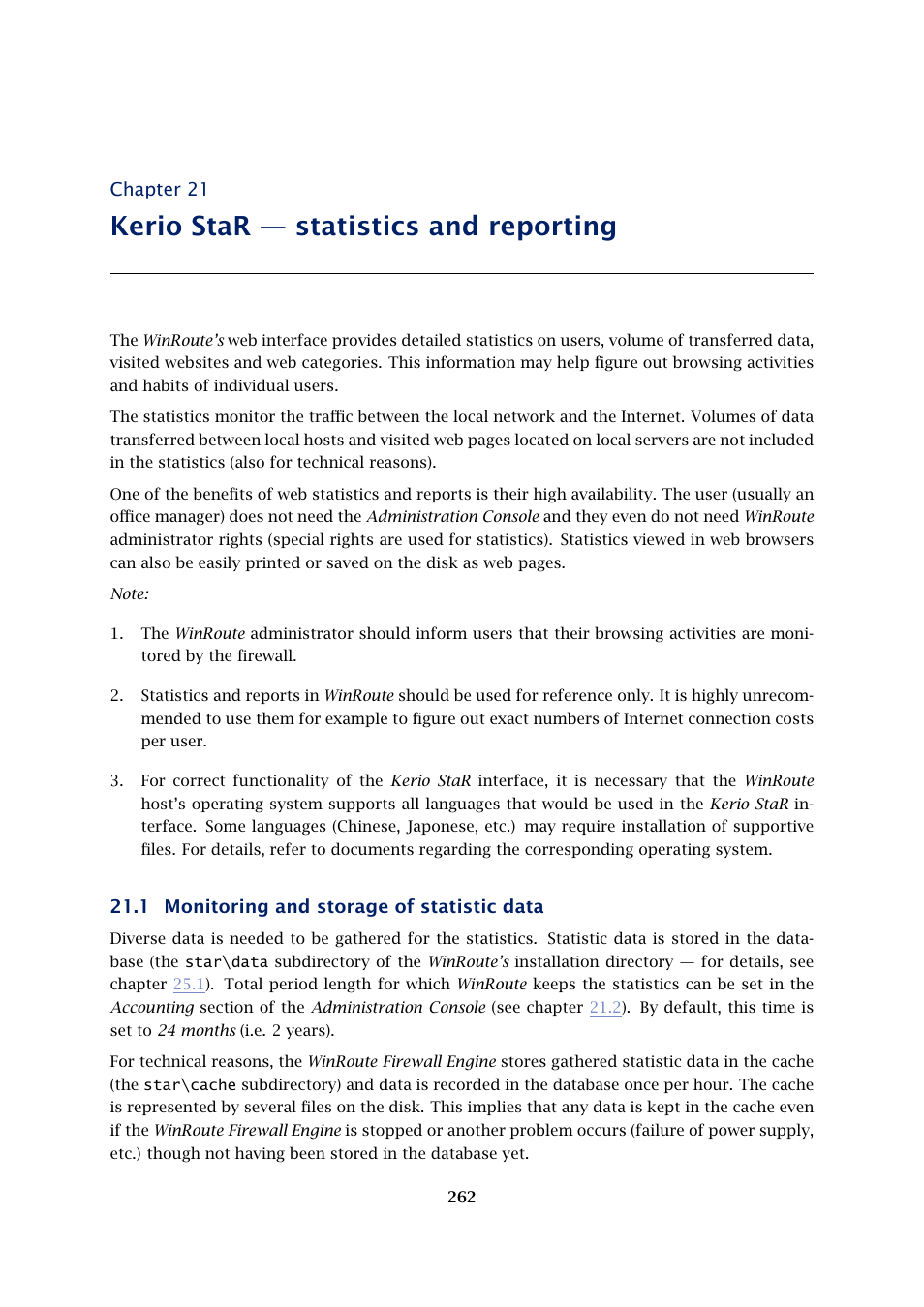 Kerio star - statistics and reporting, Monitoring and storage of statistic data, Kerio star — statistics and reporting | Chapter 21, 1 monitoring and storage of statistic data | Kerio Tech Firewall6 User Manual | Page 262 / 404