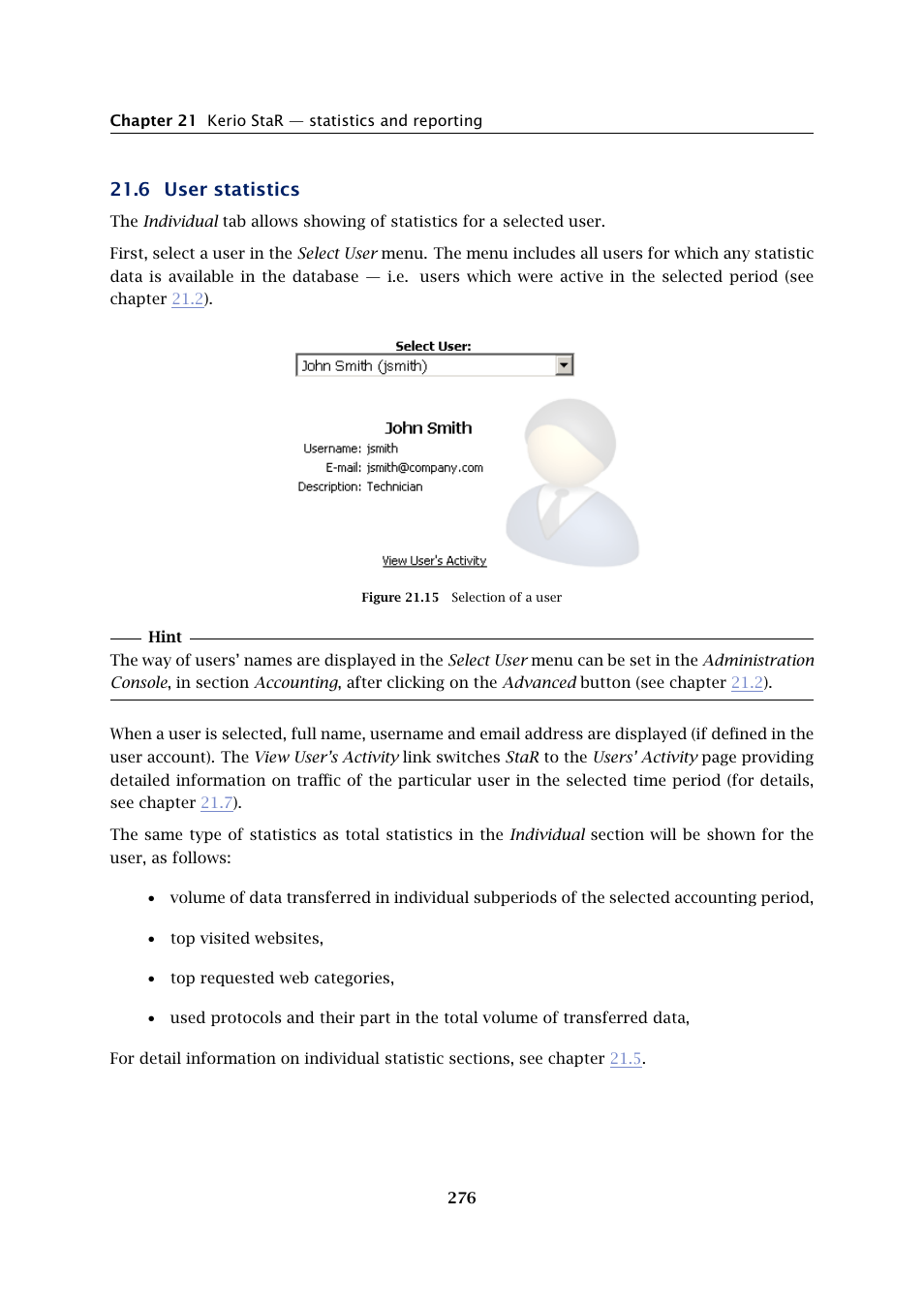 User statistics, 6 user statistics | Kerio Tech Firewall6 User Manual | Page 276 / 404