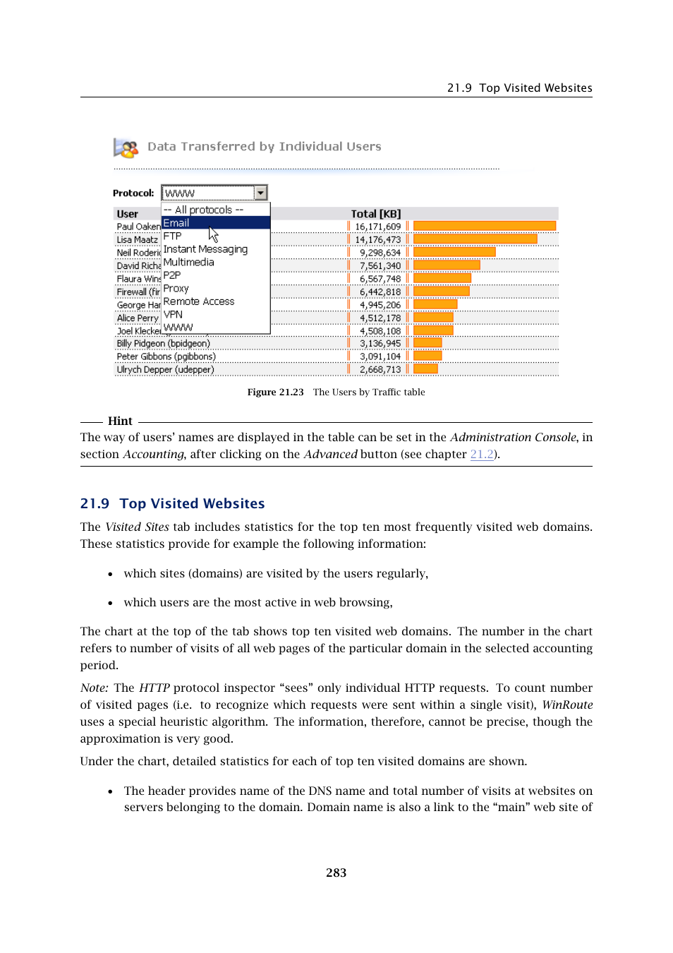 Top visited websites, 9 top visited websites | Kerio Tech Firewall6 User Manual | Page 283 / 404