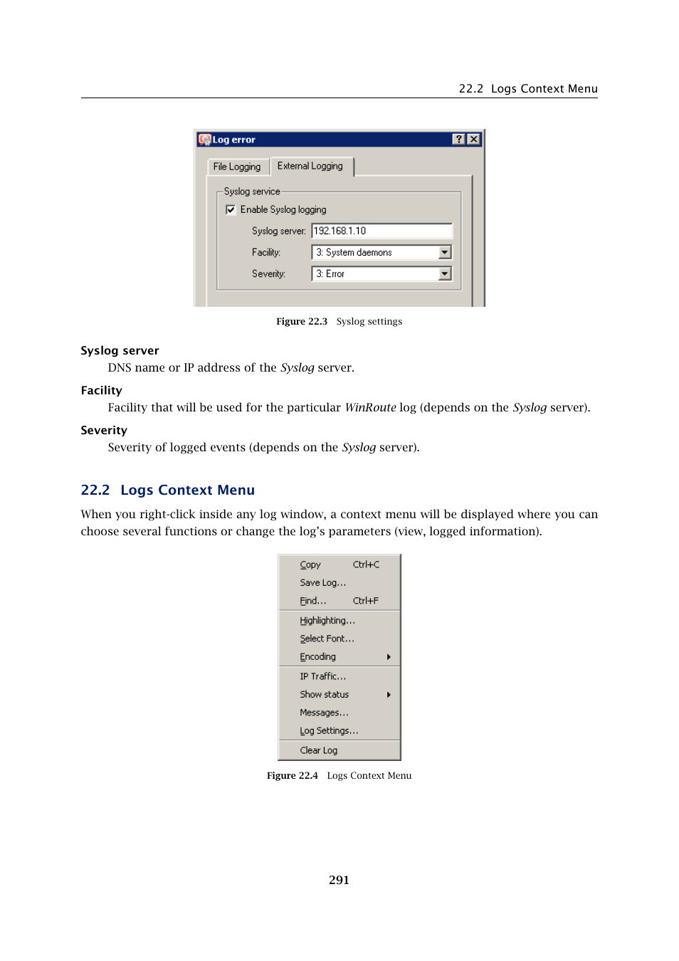 Logs context menu, 2 logs context menu | Kerio Tech Firewall6 User Manual | Page 291 / 404