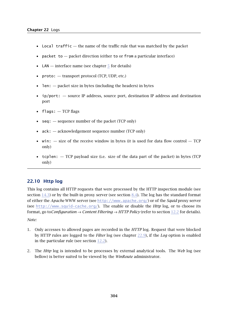 Http log, 10 http log | Kerio Tech Firewall6 User Manual | Page 304 / 404