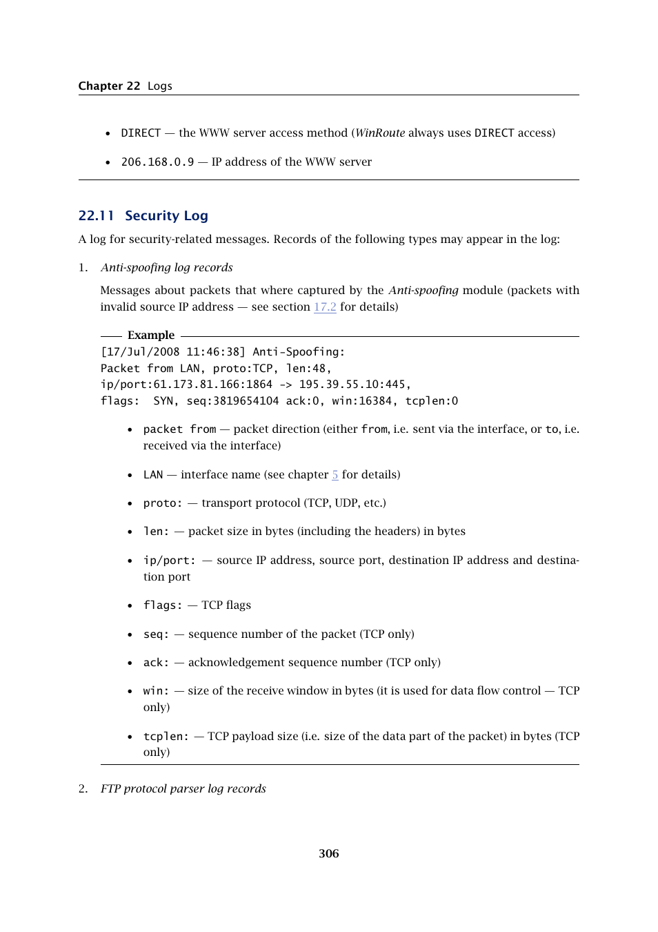 Security log, 11 security log | Kerio Tech Firewall6 User Manual | Page 306 / 404