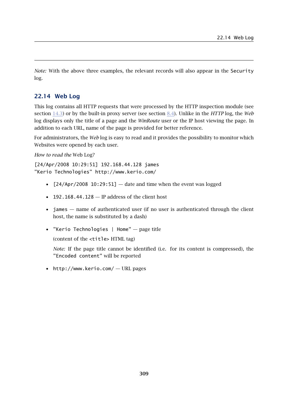 Web log, 14 web log | Kerio Tech Firewall6 User Manual | Page 309 / 404