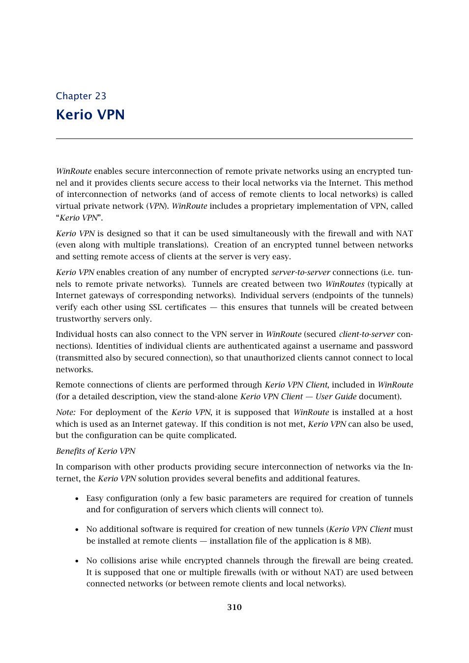 Kerio vpn, Chapter 23 | Kerio Tech Firewall6 User Manual | Page 310 / 404