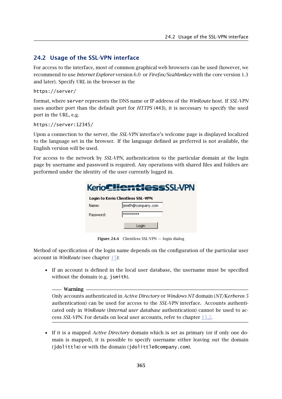 Usage of the ssl-vpn interface, 2 usage of the ssl-vpn interface | Kerio Tech Firewall6 User Manual | Page 365 / 404