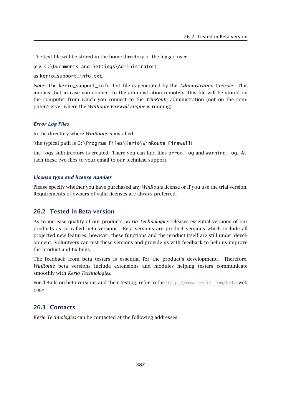 Tested in beta version, Contacts, 2 tested in beta version | 3 contacts | Kerio Tech Firewall6 User Manual | Page 387 / 404