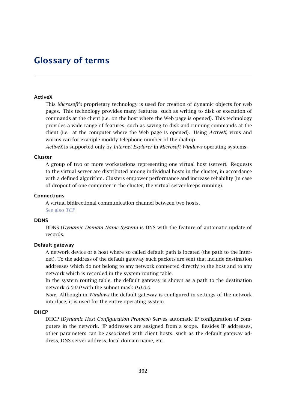 Glossary of terms, Connection | Kerio Tech Firewall6 User Manual | Page 392 / 404