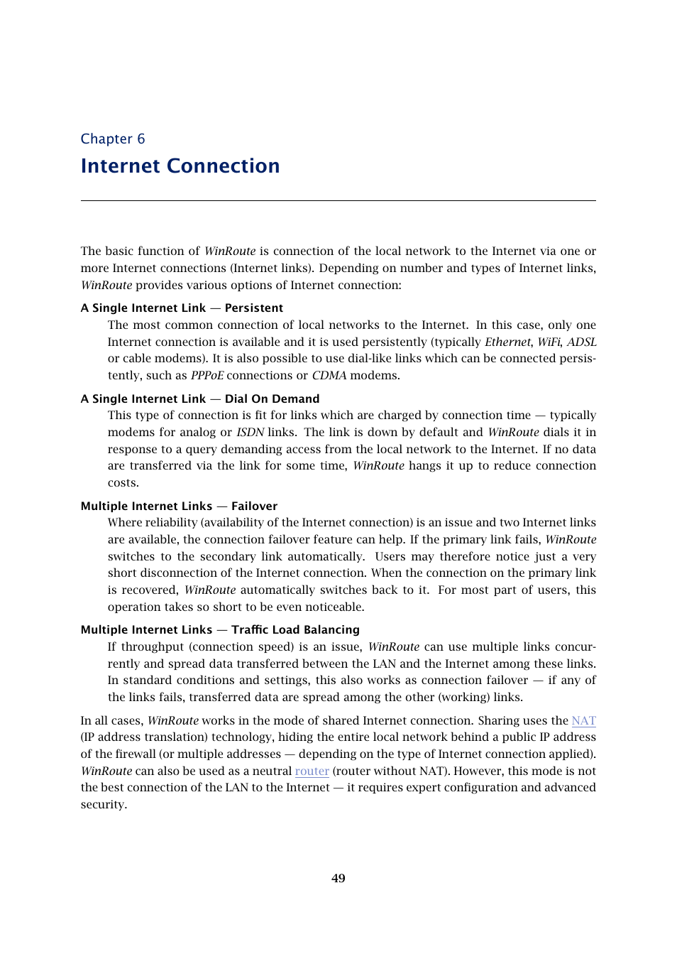 Internet connection, Chapter 6 | Kerio Tech Firewall6 User Manual | Page 49 / 404