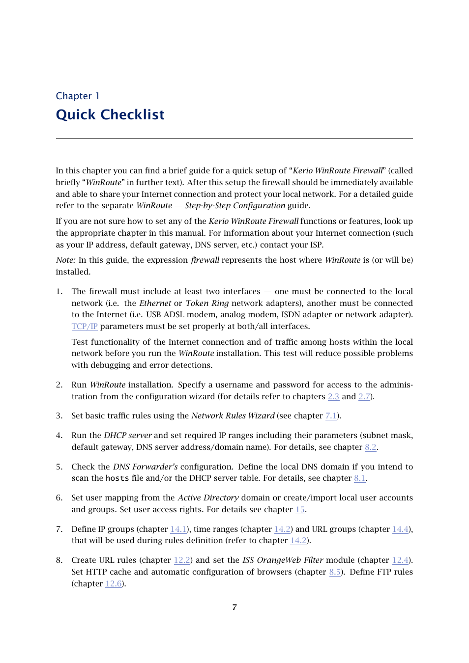 Quick checklist, Chapter 1 | Kerio Tech Firewall6 User Manual | Page 7 / 404