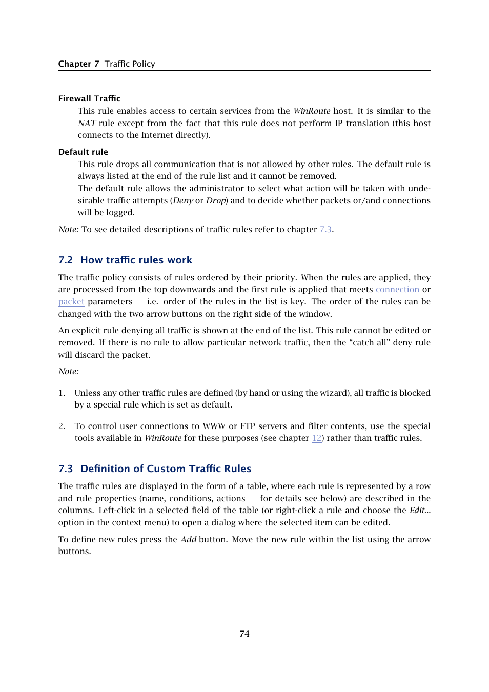 How traffic rules work, Definition of custom traffic rules, 2 how traffic rules work | 3 definition of custom traffic rules | Kerio Tech Firewall6 User Manual | Page 74 / 404