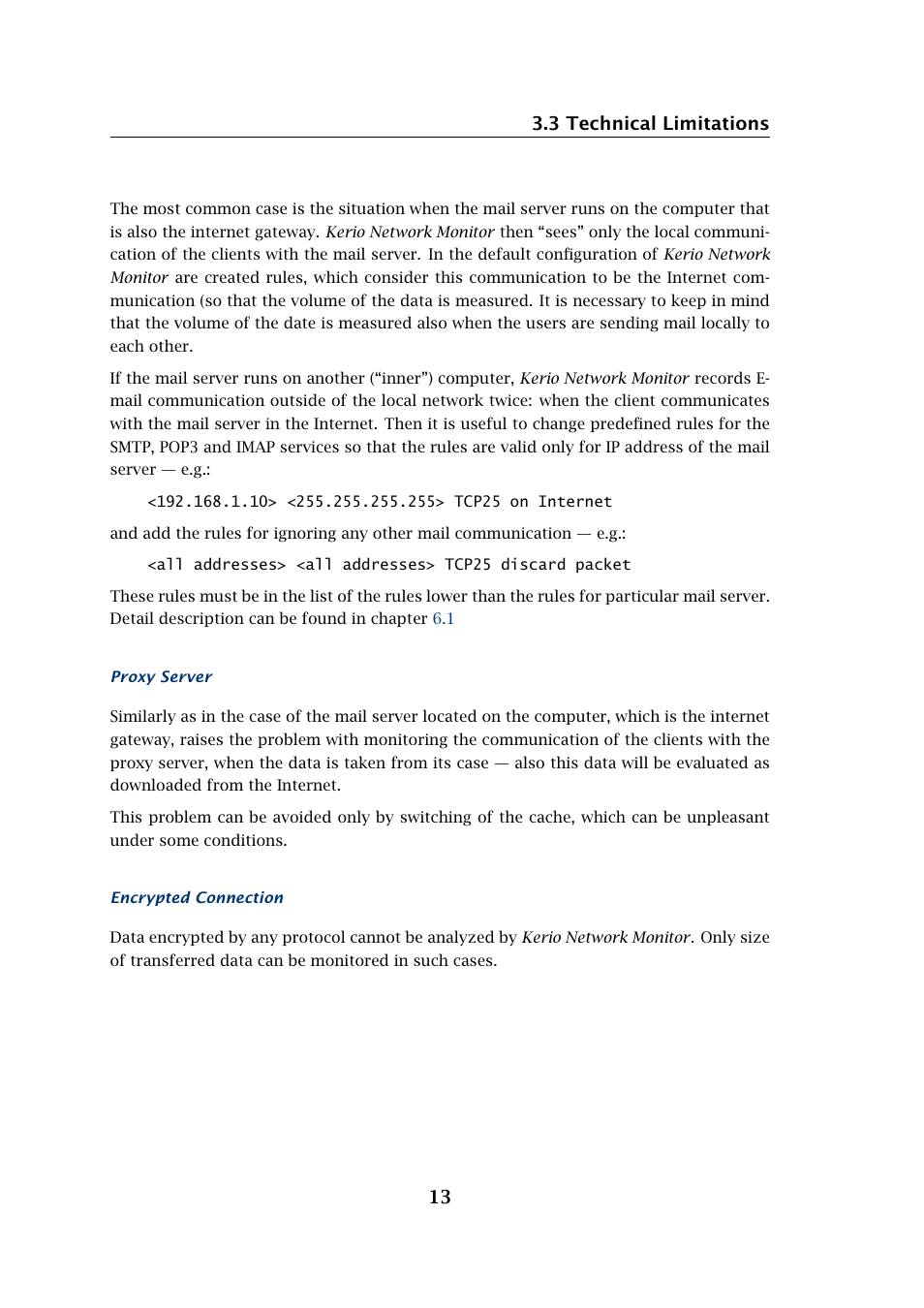 3 technical limitations 13 | Kerio Tech Network Monitor User Manual | Page 13 / 70