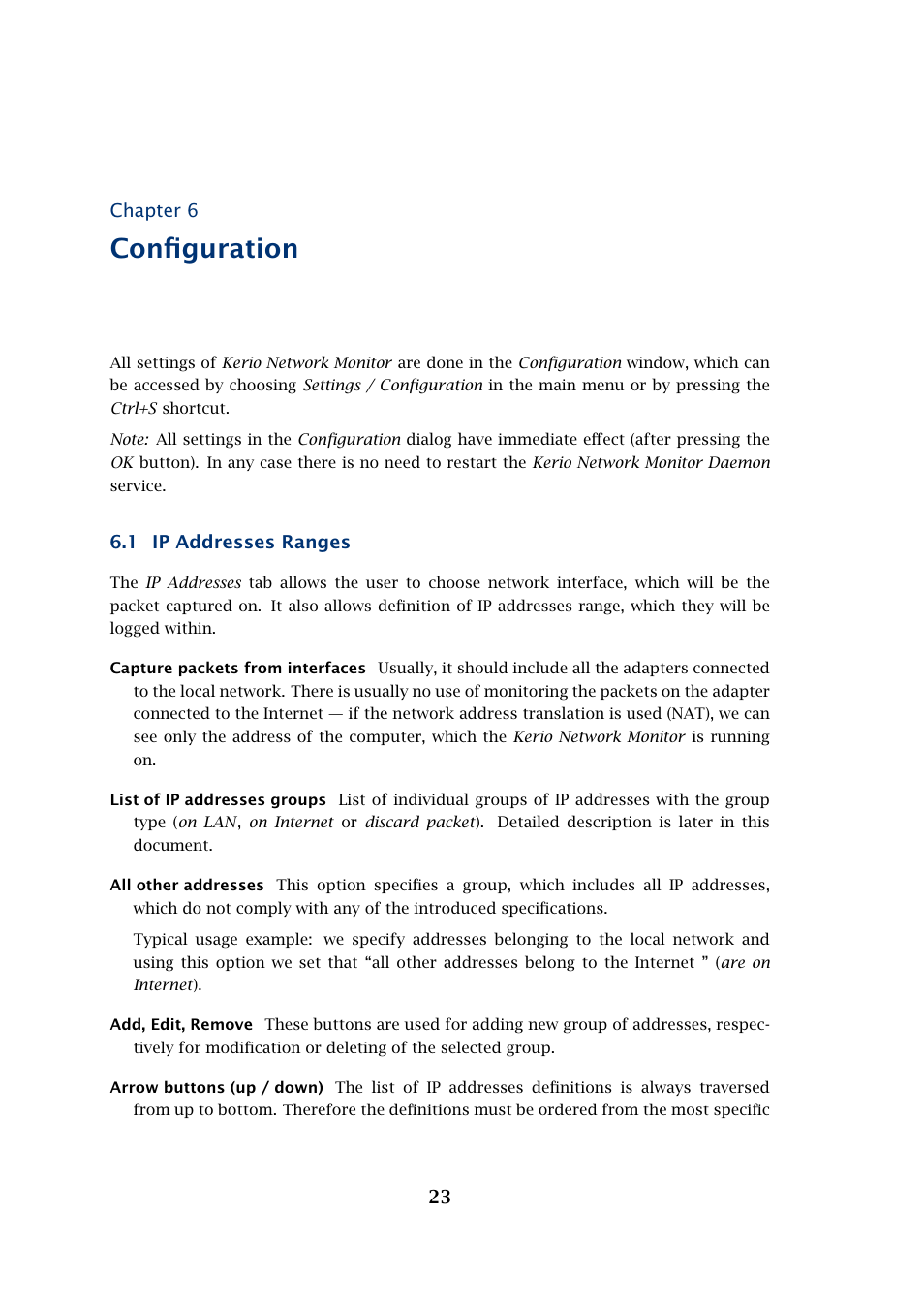 Configuration | Kerio Tech Network Monitor User Manual | Page 23 / 70