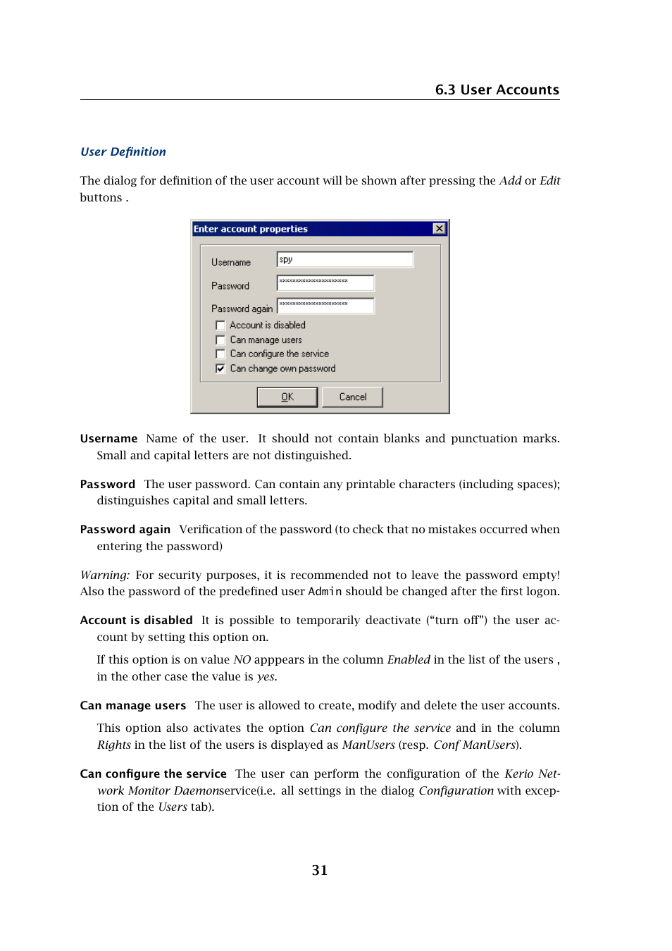 3 user accounts 31 | Kerio Tech Network Monitor User Manual | Page 31 / 70