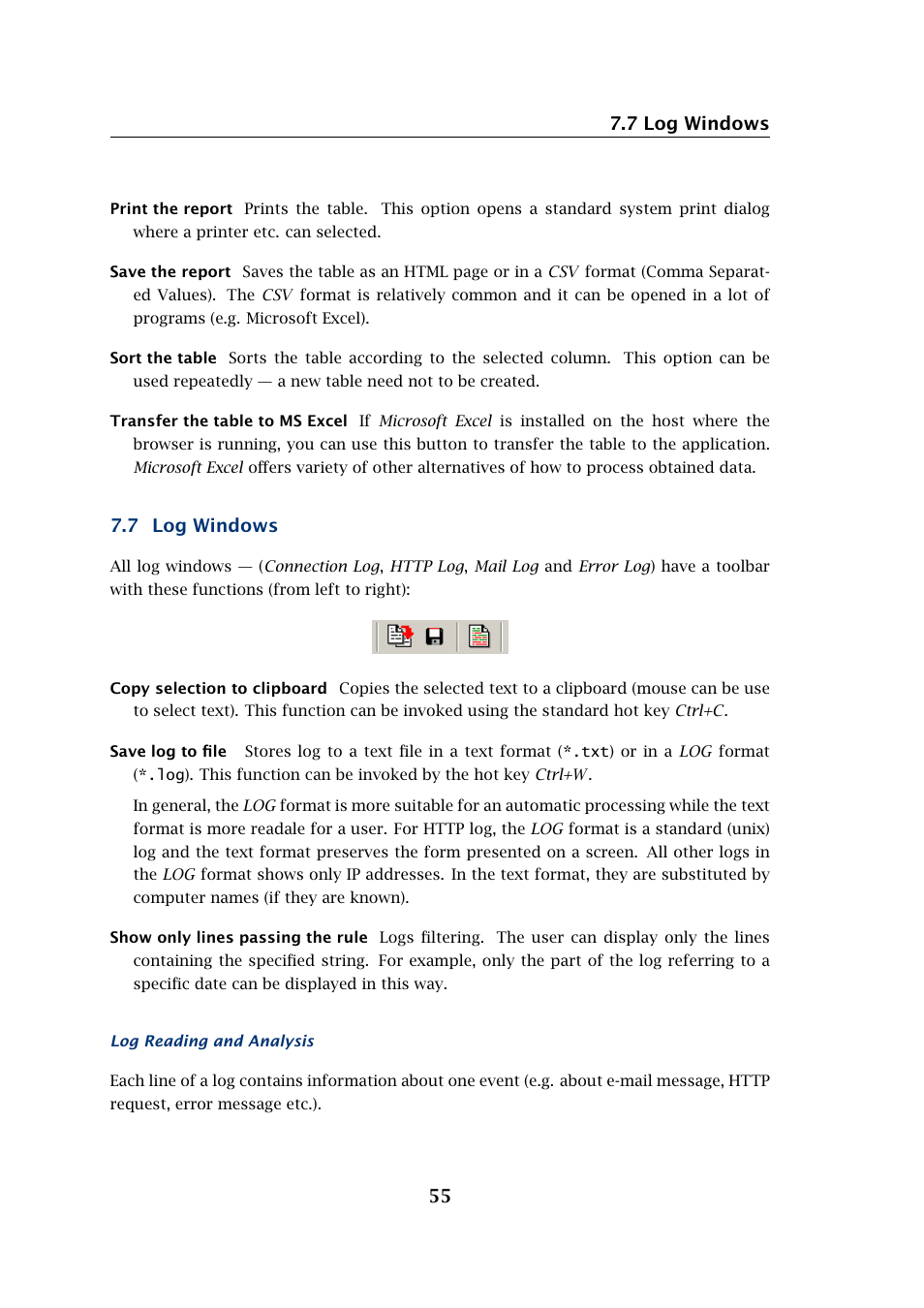 7 log windows 55, 7 log windows | Kerio Tech Network Monitor User Manual | Page 55 / 70