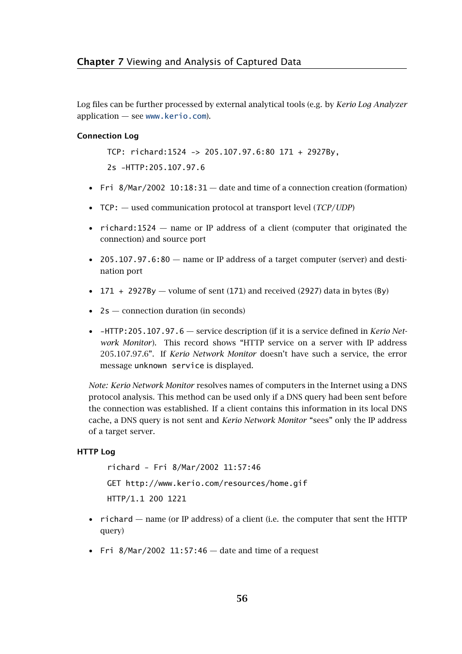 Chapter 7 viewing and analysis of captured data 56 | Kerio Tech Network Monitor User Manual | Page 56 / 70