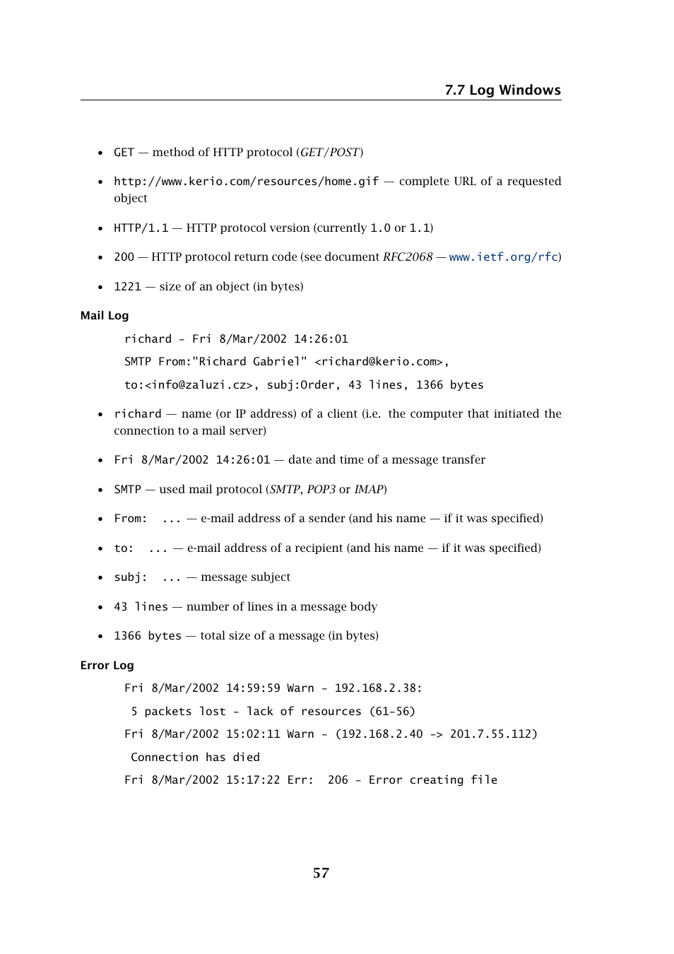 7 log windows 57 | Kerio Tech Network Monitor User Manual | Page 57 / 70