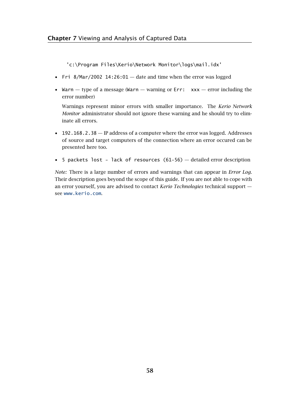 Chapter 7 viewing and analysis of captured data 58 | Kerio Tech Network Monitor User Manual | Page 58 / 70