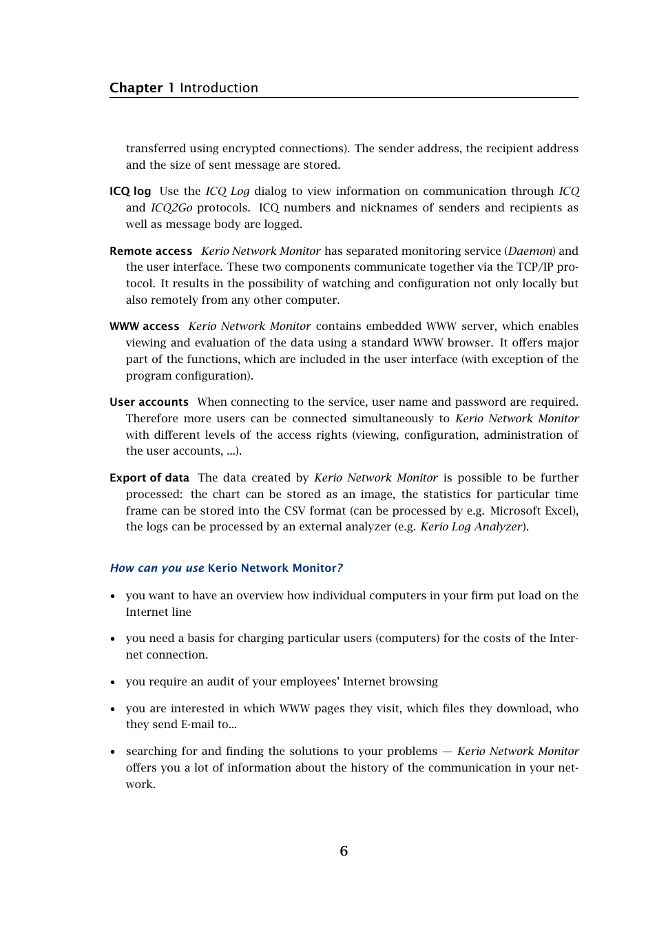 Chapter 1 introduction 6 | Kerio Tech Network Monitor User Manual | Page 6 / 70