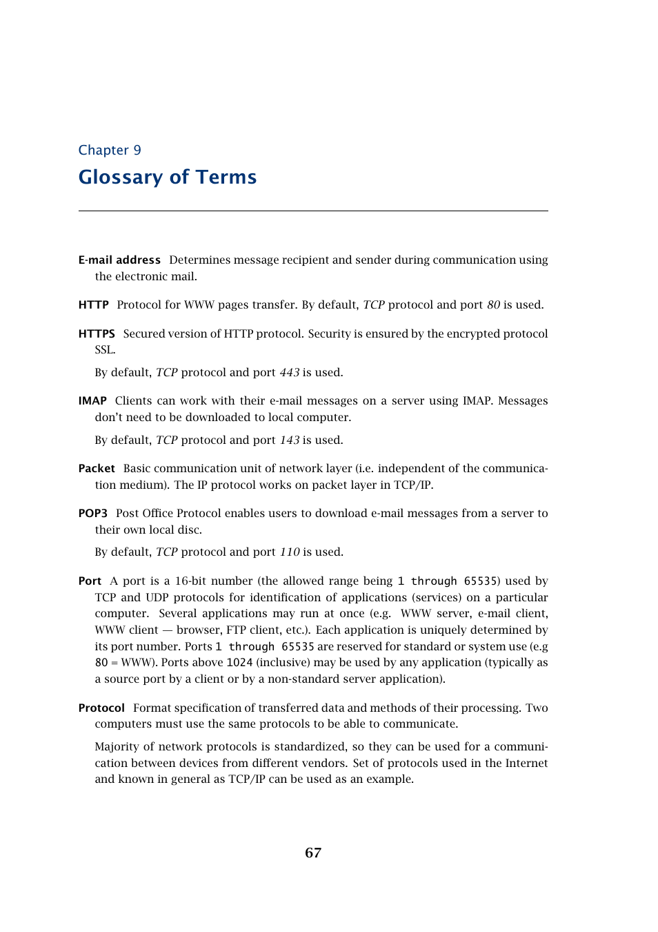 Glossary of terms, 67 chapter 9 | Kerio Tech Network Monitor User Manual | Page 67 / 70