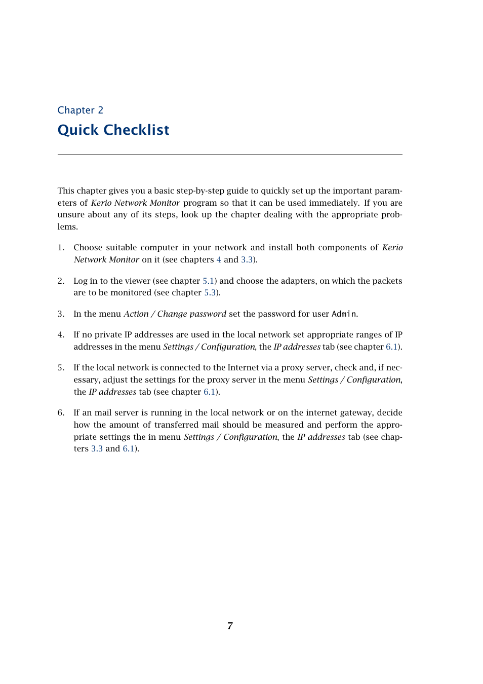 Quick checklist, 7chapter 2 | Kerio Tech Network Monitor User Manual | Page 7 / 70