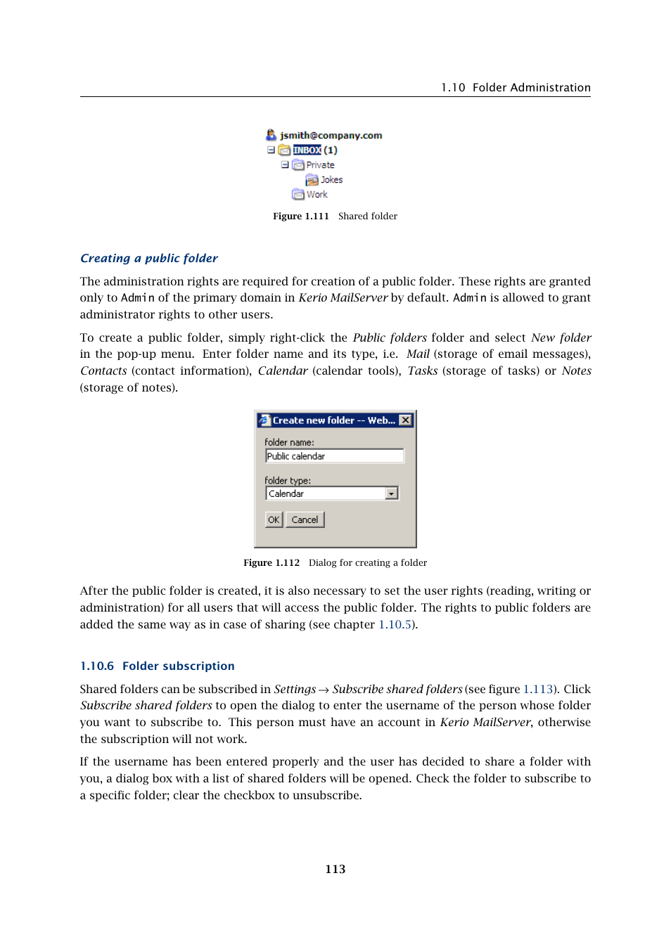 Folder subscription | Kerio Tech Version 6.5.2 User Manual | Page 113 / 390