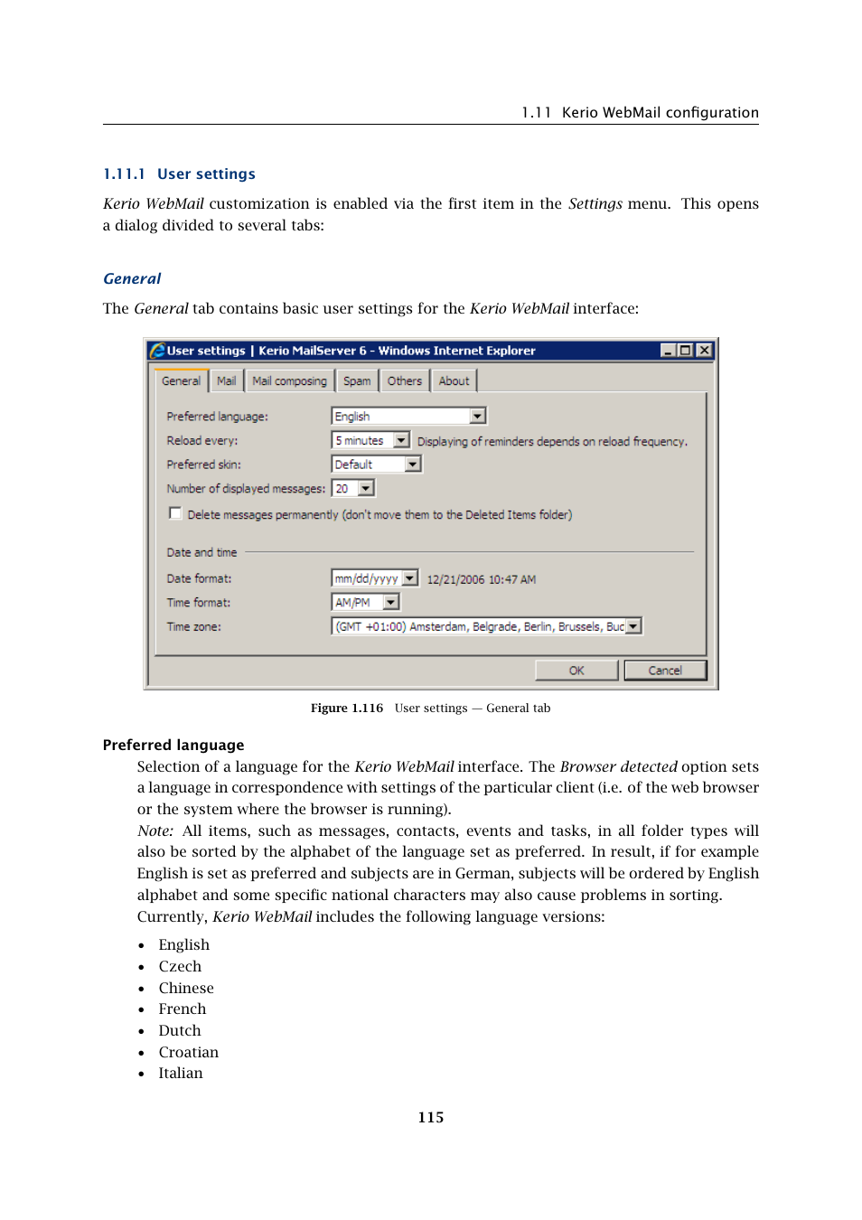 User settings | Kerio Tech Version 6.5.2 User Manual | Page 115 / 390