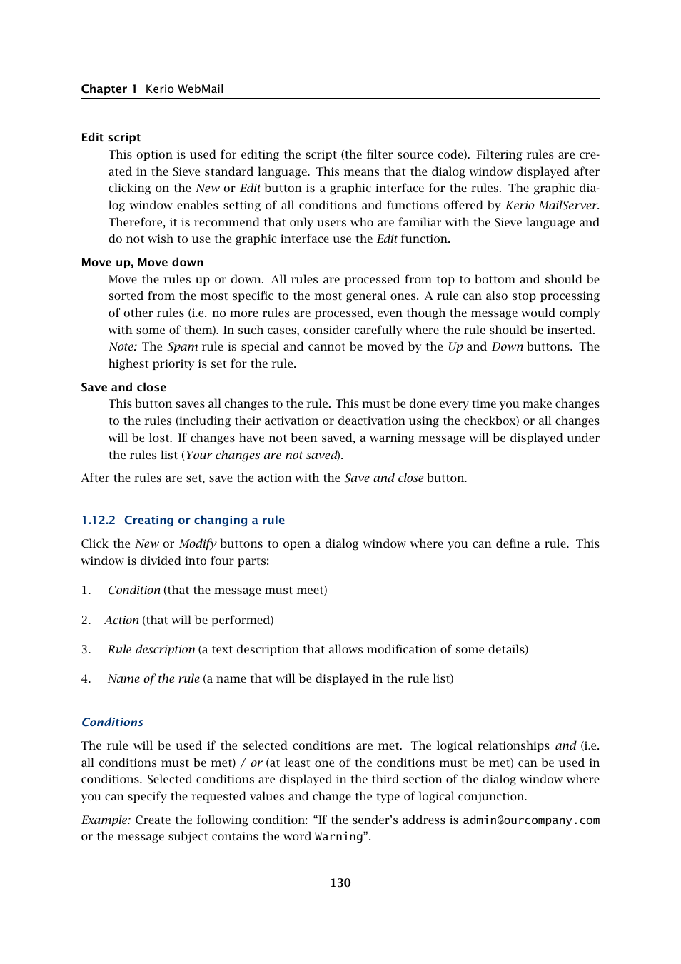 Creating or changing a rule | Kerio Tech Version 6.5.2 User Manual | Page 130 / 390
